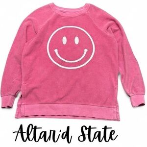 ALTARD STATE WOMENS PINK WHITE SMILEY CREWNECK PULLOVER SWEATSHIRT XS